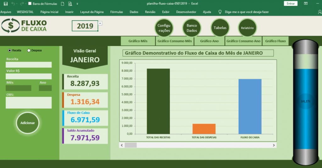 planilha de fluxo de caixa