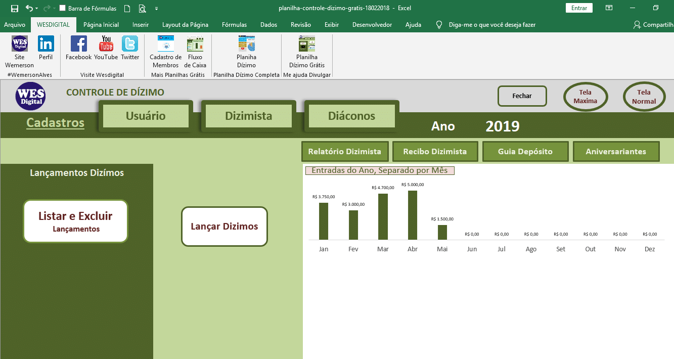 Planilha de Controle de Dízimos e Ofertas Grátis 1.0