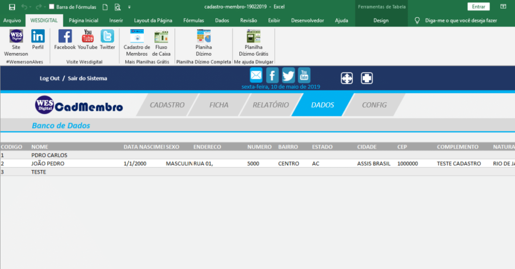 Planilha Cadastro Membros Gratis Wesdigital