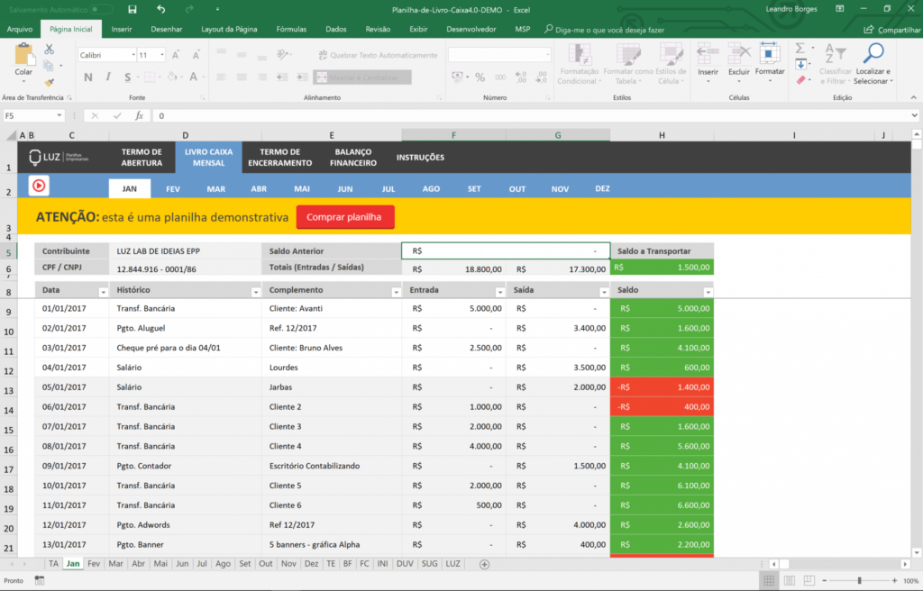 Planilha Excel Livro Caixa 4.0 - Wesdigital