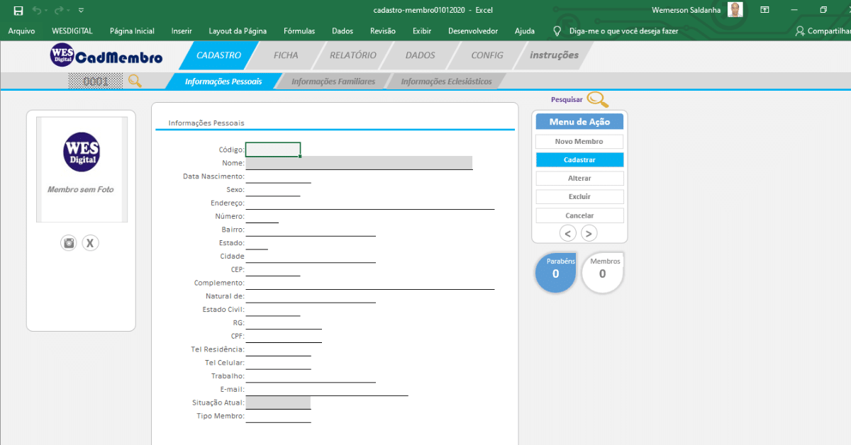 Como Cadastrar Membro Planilha Cadastro De Membro Gr Tis Wesdigital