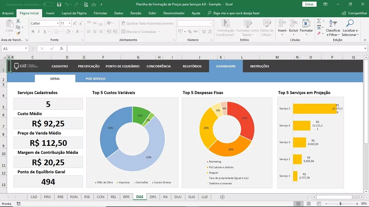 Planilha em Excel de Formação de Preços de Serviços