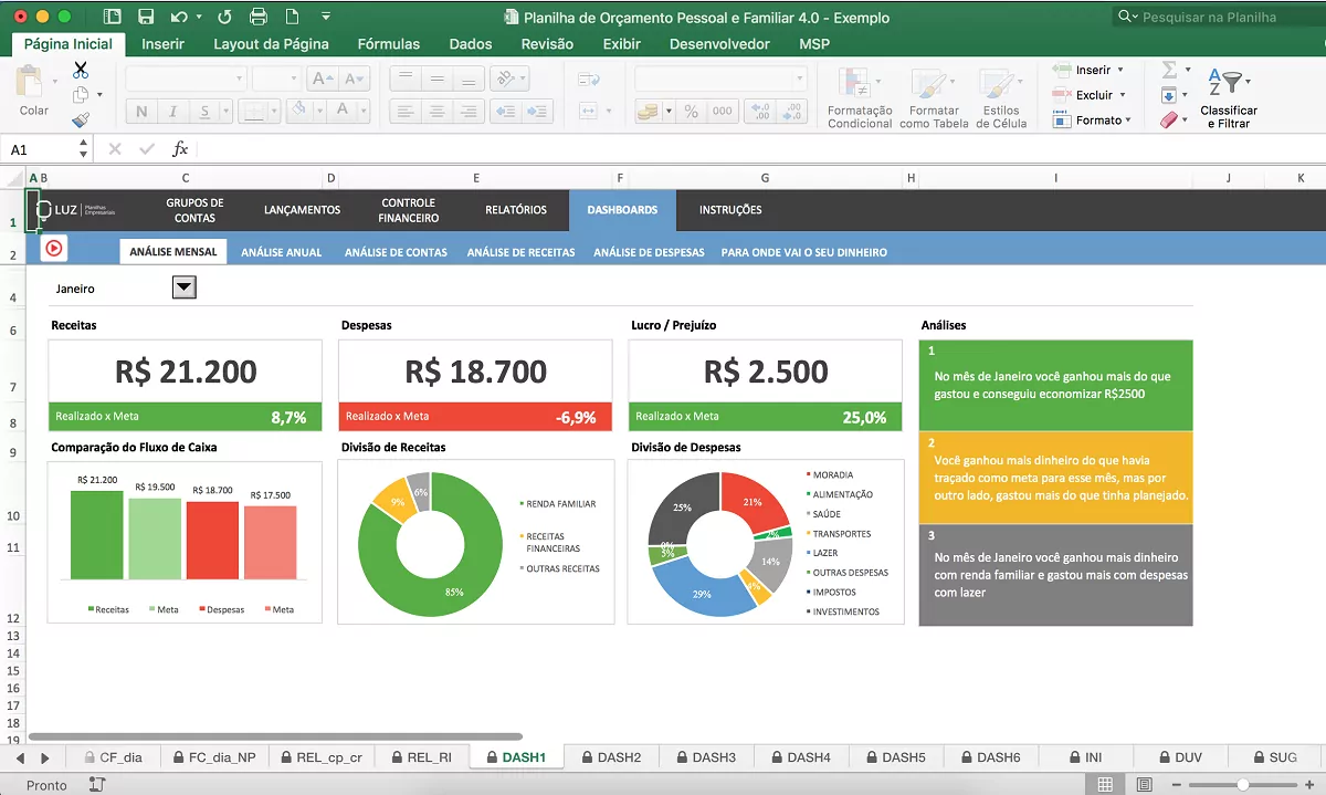 Planilha em Excel de Orçamento Pessoal e Familiar