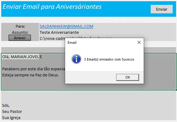 Como configurar Outlook e Enviar E-mail aniversariantes Planilha 