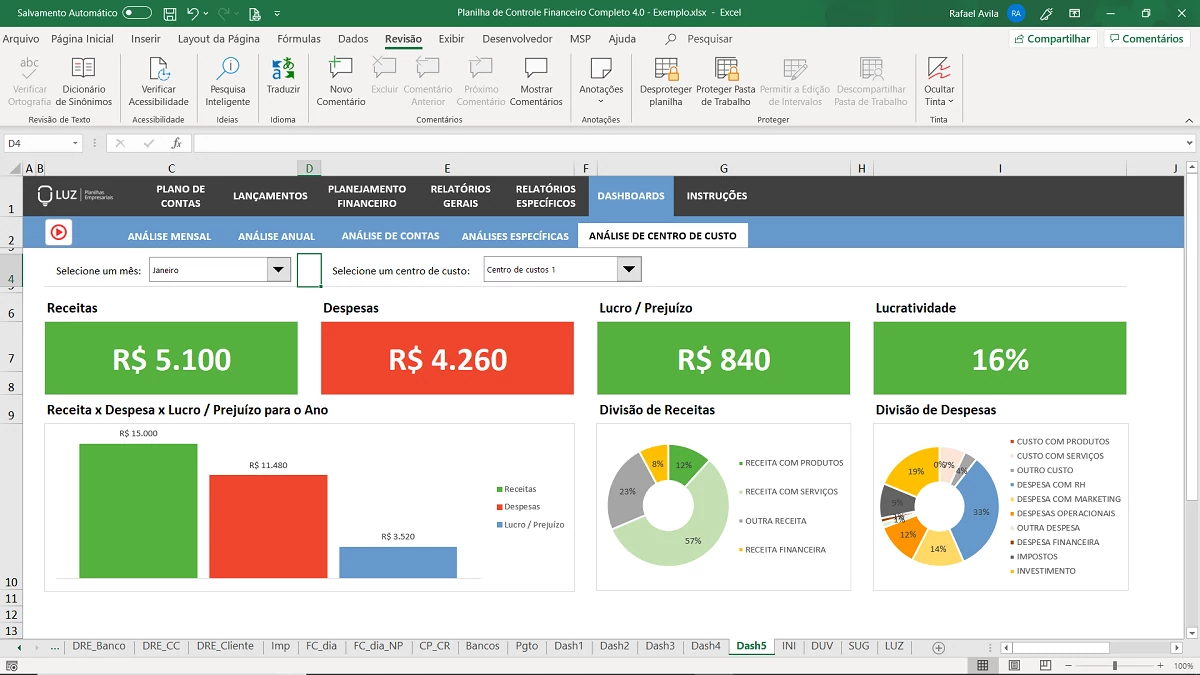 Planilha em Excel de Controle Financeiro Completo