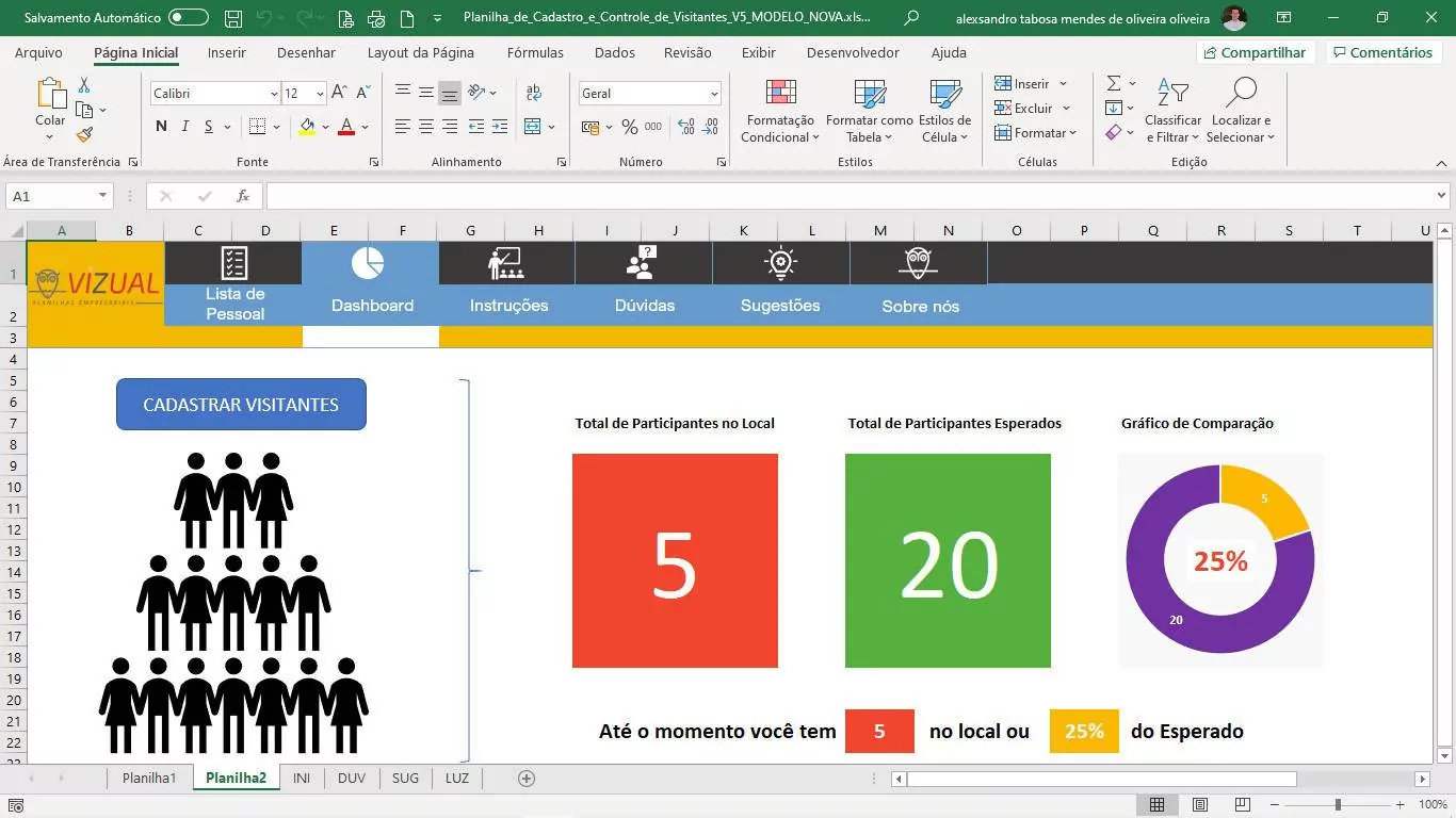 Planilha em Excel de Controle e Cadastro de Visitantes