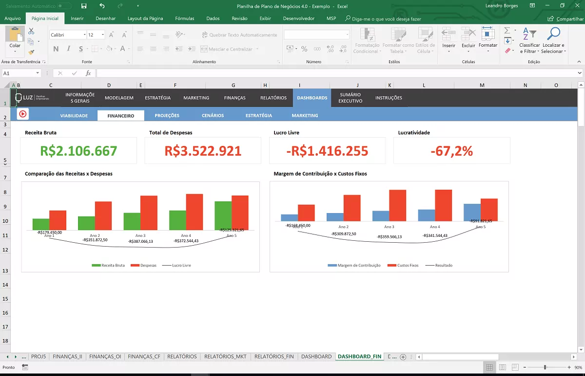 Planilha de Plano de Negócios em Excel