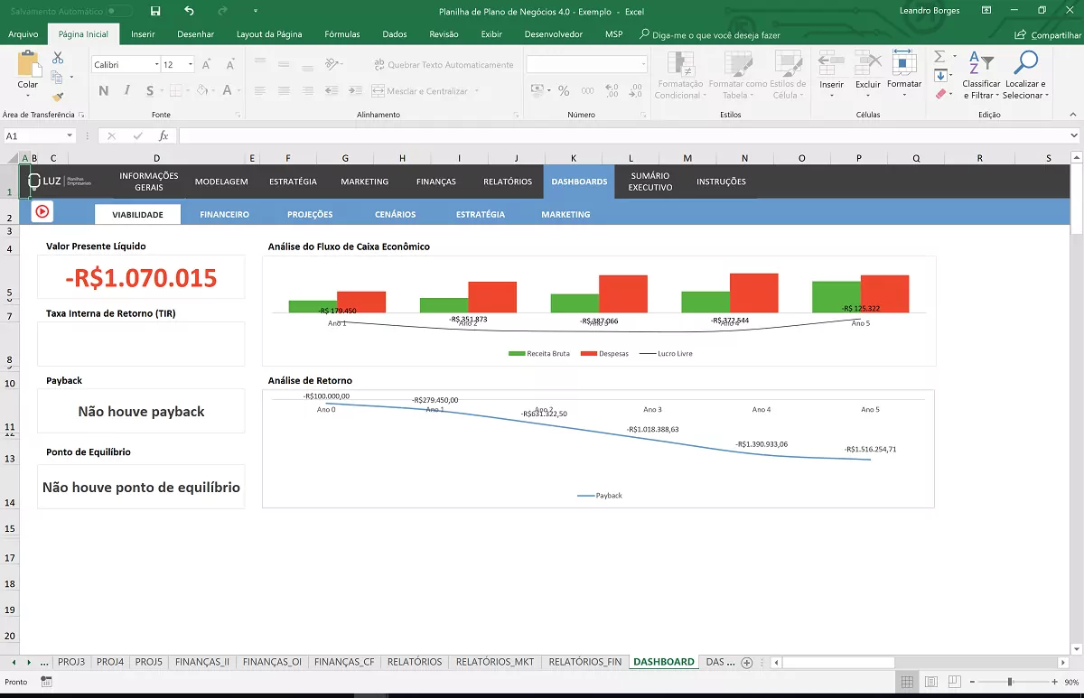 Planilha de Plano de Negócios em Excel 