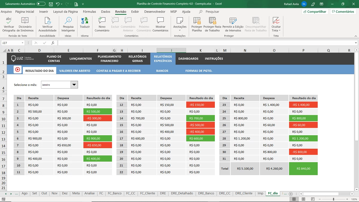 Planilha em Excel de Controle Financeiro Completo