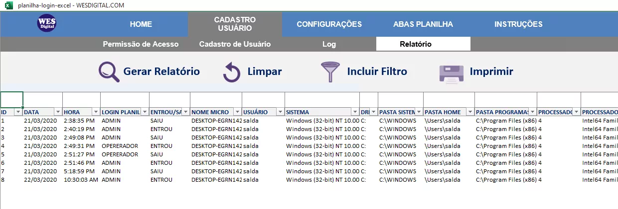 Planilha Login Excel VBA Grátis