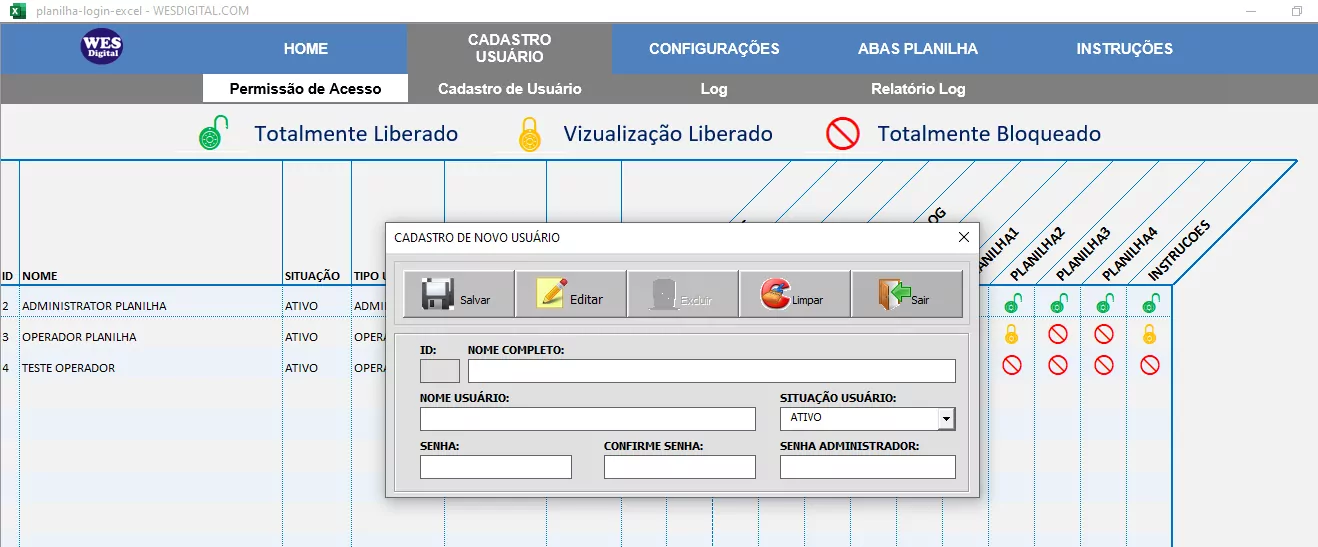 Planilha Login Excel VBA Grátis