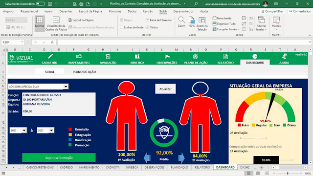 Planilha de Controle Completo de Avaliação de Desempenho em Excel 6.0